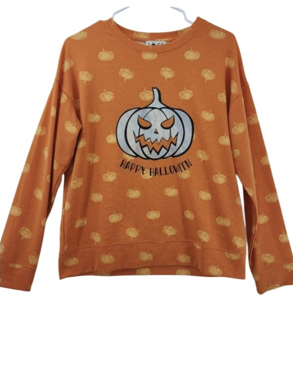 Happy Halloween Sweatshirt Women's Size Small Metallic Pumpkin Spooky Festive